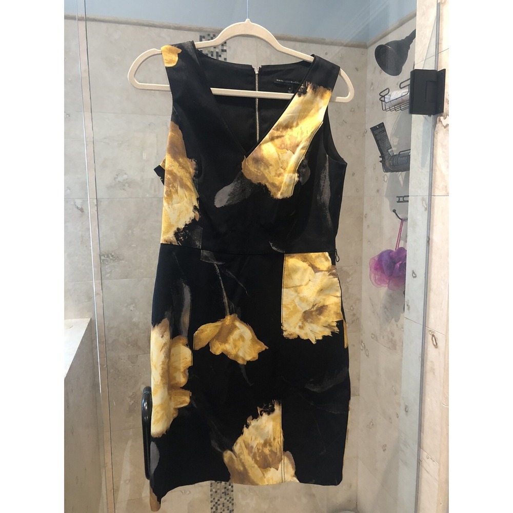 White House Black Market Yellow Floral Shift Dress Career Summer Size 6